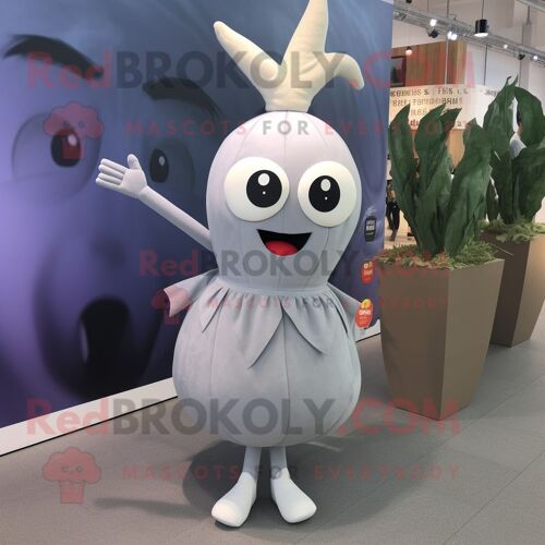 Mascotte Redbrokoly De Personnage De Radis Gris Habillé D'une Robe Fourreau Et De Porte-Clés