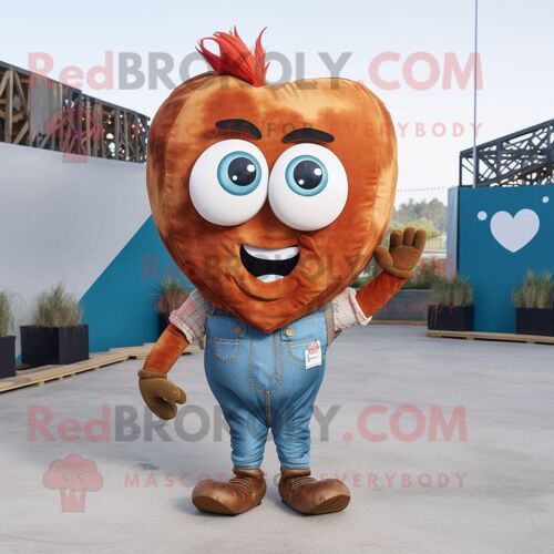 Personnage De Costume De Mascotte Redbrokoly Rust Heart Habillé D'un Jean Boyfriend Et D'épingles À Cheveux