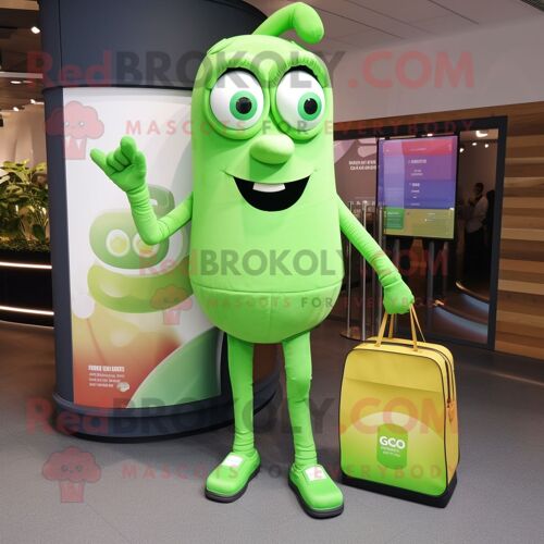 Personnage De Costume De Mascotte Redbrokoly De Barre De Chocolat Vert Citron Vêtu D'un Jegging Et De Sacs Fourre-Tout