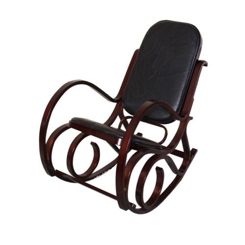 Rocking-Chair Fauteuil À Bascule M41   Imitation Noyer, Cuir Patchwork, Noir