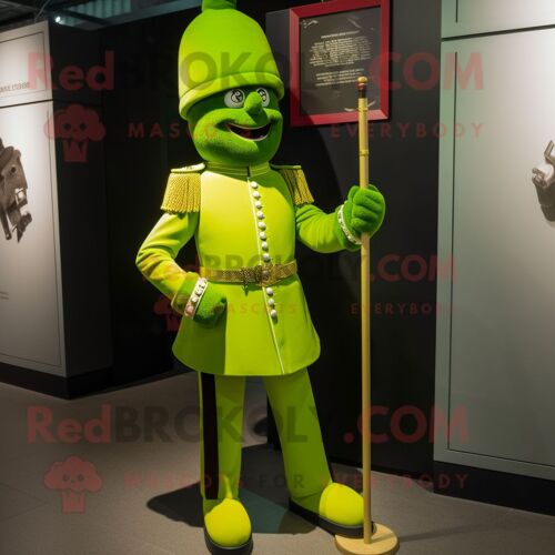 Personnage De Costume De Mascotte Redbrokoly De La Garde Royale Britannique Vert Citron Vêtu D'un Pantalon En Velours Côtelé Et De Lacets