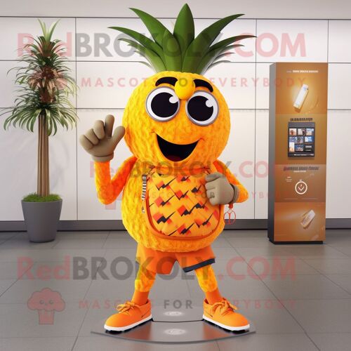 Personnage De Costume De Mascotte Redbrokoly D'ananas Orange Habillé D'un Pantacourt Et De Colliers