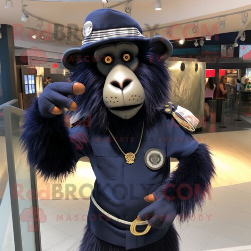 Personnage De Costume De Mascotte Redbrokoly De Babouin Bleu Marine Habillé D'un T-Shirt Graphique Et De Boucles D'oreilles