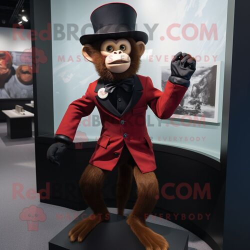 Mascotte Redbrokoly De Personnage De Costume De Singe Capucin Rouge Habillé D'un Smoking Et De Montres