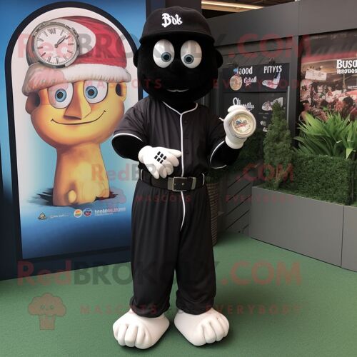 Personnage De Costume De Mascotte Redbrokoly De Gant De Baseball Noir Habillé D'une Robe Longue Et De Montres Bracelet