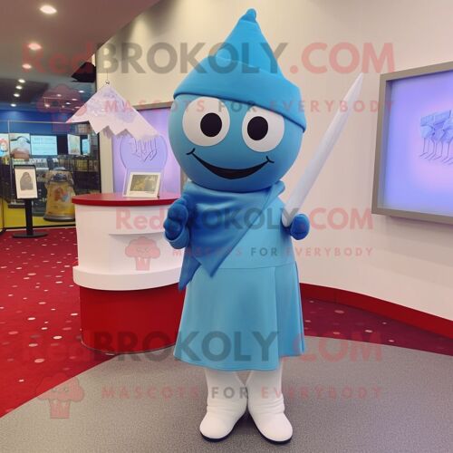 Mascotte Redbrokoly De Personnage De Lettre D'amour Bleu Ciel Habillée D'un Jegging Et De Clips D'écharpe