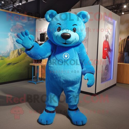Mascotte Redbrokoly De Personnage D'ours Bleu Habillé D'un Rash Guard Et De Porte-Clés