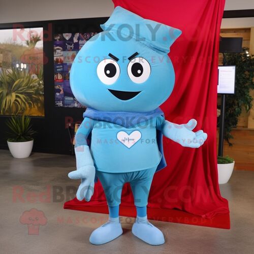 Mascotte Redbrokoly De Personnage De Lettre D'amour Bleu Ciel Habillée D'un Jegging Et De Clips D'écharpe