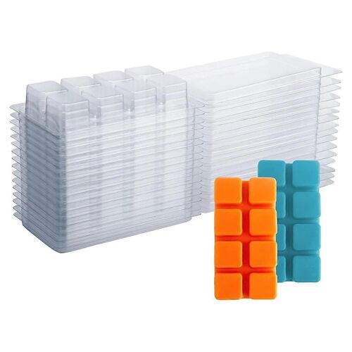 Cire fondue Récipients-8 Cavité Claire Vide En Plastique Cire Fondue-25 Paquets Cubes Coquilles pour Tartelettes Cire Fond