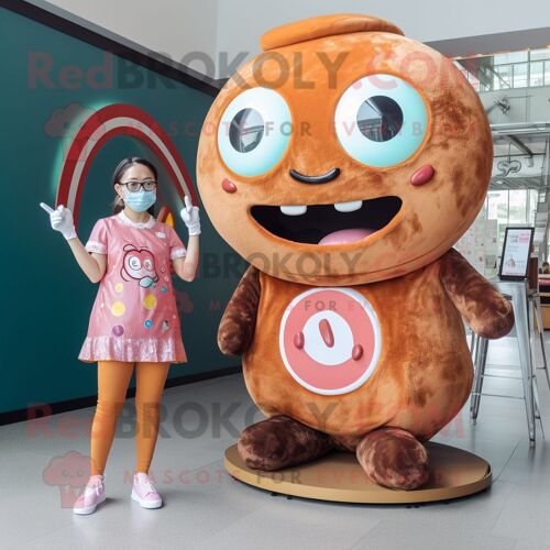 Personnage De Costume De Mascotte Redbrokoly Rust Donut Habillé D'une Mini Robe Et De Montres Numériques