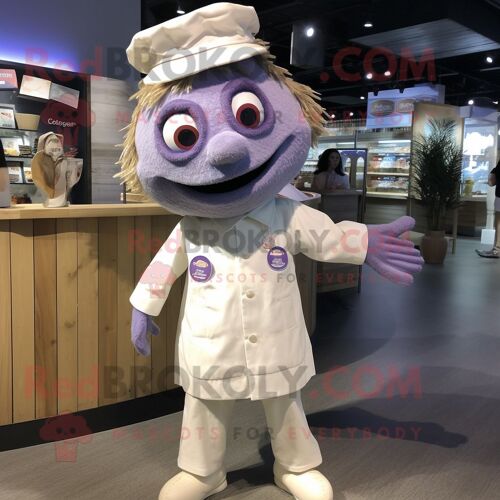 Personnage De Costume De Mascotte Redbrokoly De Lavande Fish And Chips Habillé D'une Chemise Boutonnée Et De Casquettes