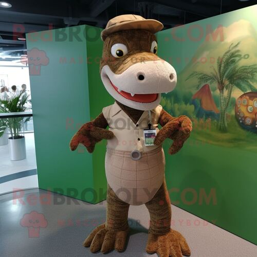 Mascotte Redbrokoly De Personnage De Crocodile Marron Habillé D'un Pantalon Et De Porte-Clés