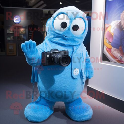 Personnage De Costume De Mascotte Redbrokoly De Caméra Bleu Ciel Habillé D'un Sweat À Capuche Et De Porte-Clés