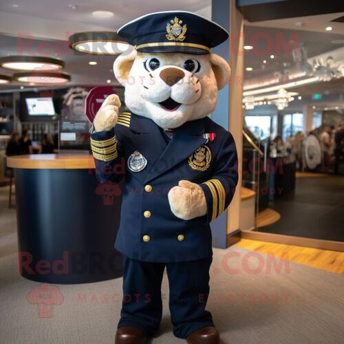 Costume De Mascotte Redbrokoly De Chef De La Marine Personnage Habillé D'un Sweat-Shirt Et De Pochettes