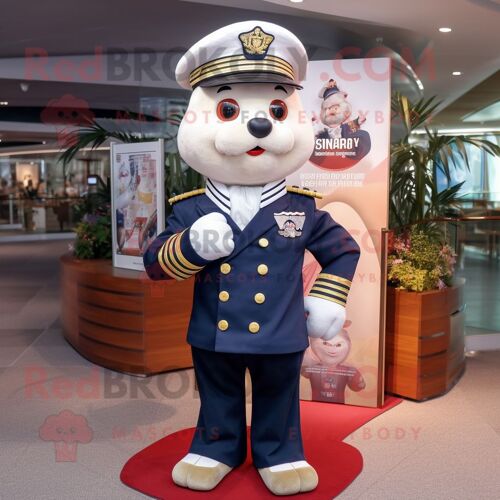 Costume De Mascotte Redbrokoly De Chef De La Marine Personnage Habillé D'un Sweat-Shirt Et De Pochettes