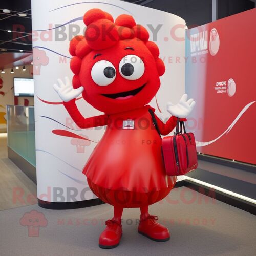 Personnage De Costume De Mascotte Redbrokoly Red Momentum Habillé D'une Robe Midi Et De Sacs À Main