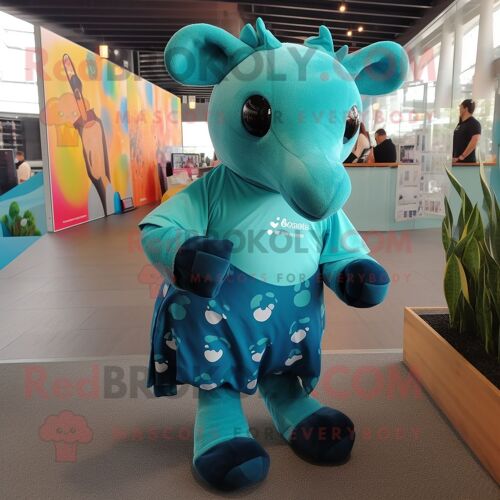 Personnage De Costume De Mascotte Redbrokoly Teal Tapir Habillé Avec Un Legging Et Des Bracelets De Cheville