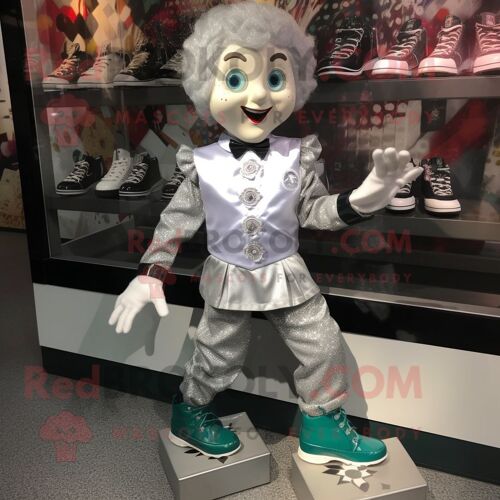 Costume De Mascotte Redbrokoly Silver Irish Dancing Shoes Habillé D'une Chemise Oxford Et De Porte-Monnaie