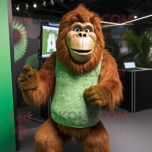 Personnage De Costume De Mascotte Redbrokoly D'orang-Outan Olive Habillé D'un Body Et De Boutons De Manchette