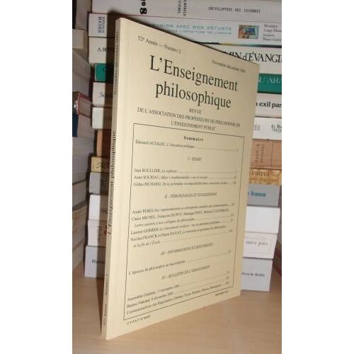 Revue De L'enseignement Philosophique N°2: 52e Année. Nov.-Déc.2001