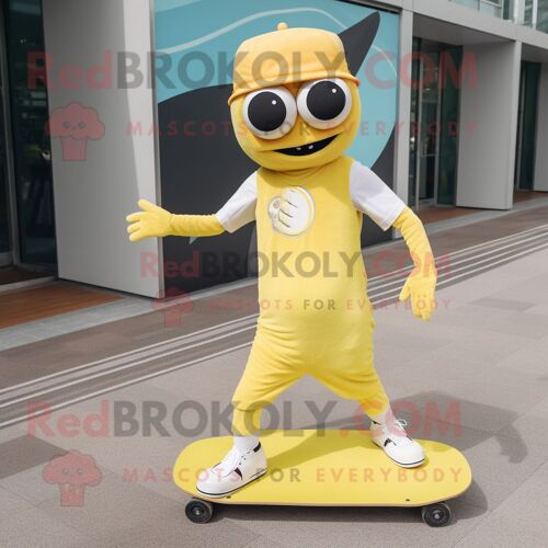Personnage De Costume De Mascotte Redbrokoly De Planche À Roulettes Jaune Citron Habillé D'un Pantalon Habillé Et De Bretelles