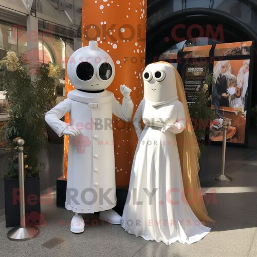 Personnage De Costume De Mascotte Redbrokoly Rust Ray Habillé Avec Une Robe De Mariée Et Des Montres