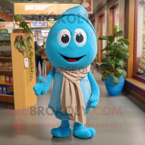 Personnage De Costume De Mascotte Redbrokoly Sky Blue Pepper Habillé D'un Col Roulé Et D'écharpes