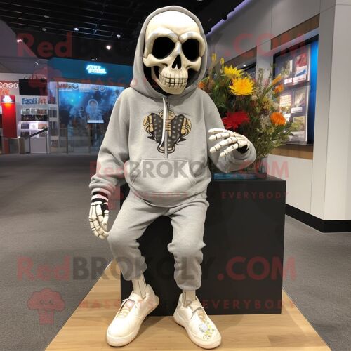 Personnage De Costume De Mascotte Redbrokoly Skull Habillé D'un Sweat-Shirt Et De Pinces À Chaussures