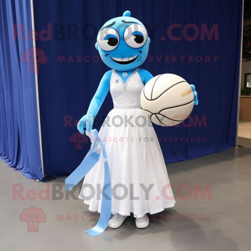 Personnage De Costume De Mascotte Redbrokoly De Ballon De Volley-Ball Bleu Habillé D'une Robe De Mariée Et De Noeuds Papillon