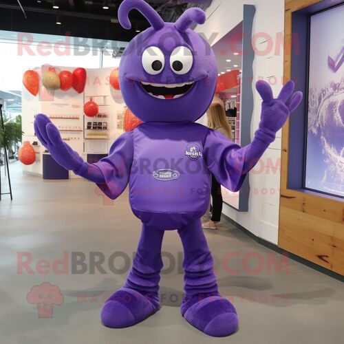 Personnage De Costume De Mascotte Redbrokoly De Homard Violet Habillé D'un T-Shirt À Manches Longues Et De Porte-Clés