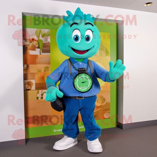 Teal Bunch Of Shamrocks Personnage De Costume De Mascotte Redbrokoly Habillé Avec Un Jean Et Des Montres Numériques