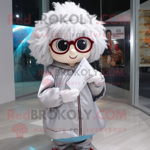 Mascotte Redbrokoly De Personnage De Lettre D'amour Argentée Habillée D'un Coupe-Vent Et De Lunettes