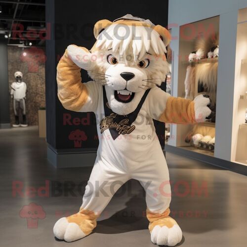 Personnage De Costume De Mascotte Redbrokoly De Tigre À Dents De Sabre Crème Habillé D'un Legging Et De Bandeaux