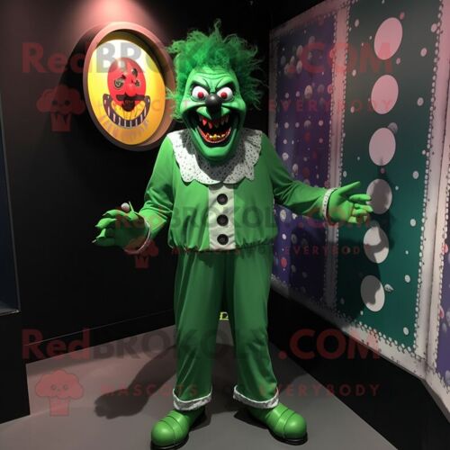 Personnage De Costume De Mascotte Redbrokoly De Clown Maléfique Vert Forêt Habillé D'une Barboteuse Et De Cravates