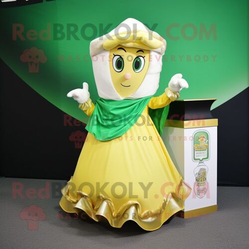 Personnage De Costume De Mascotte Redbrokoly Cream Pot Of Gold Habillé D'une Mini Jupe Et De Châles
