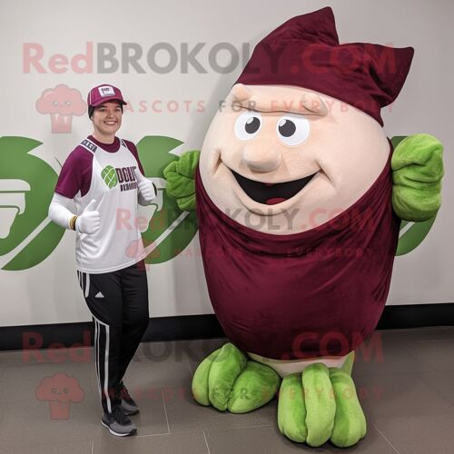 Personnage De Costume De Mascotte Redbrokoly De B?uf Salé Et De Chou Marron Habillé D'un Jogging Et De Casquettes