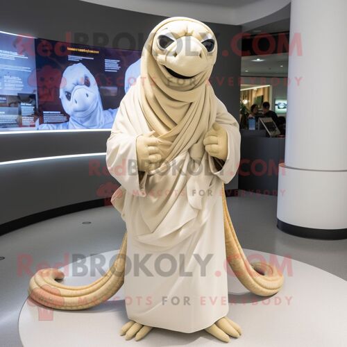 Personnage De Costume De Mascotte Redbrokoly Titanoboa Crème Habillé D'un Cover-Up Et D'écharpes