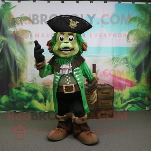 Costume De Mascotte Redbrokoly De Pirate Vert Forêt Habillé D'un Chemisier Et De Pinces À Chaussures