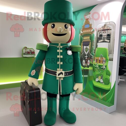 Personnage De Costume De Mascotte Redbrokoly De La Garde Royale Britannique Verte Habillé D'une Robe Droite Et De Porte-Documents