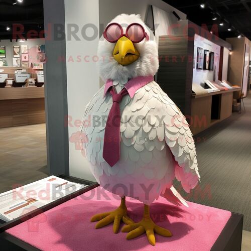 Mascotte Redbrokoly De Personnage De Pigeon Rose Habillé D'une Chemise Et De Pochettes