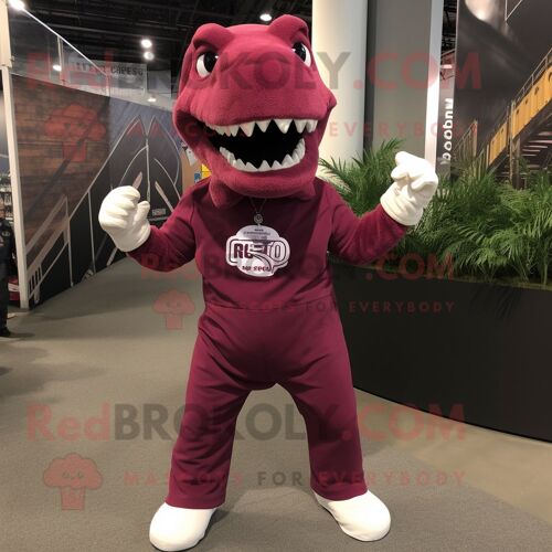 Personnage De Costume De Mascotte Redbrokoly De Tyrannosaure Marron Habillé D'un Jogging Et De Bretelles
