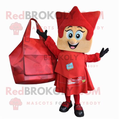 Personnage De Costume De Mascotte Redbrokoly De Nachos Rouges Habillé D'un Chemisier Et De Sacs À Main