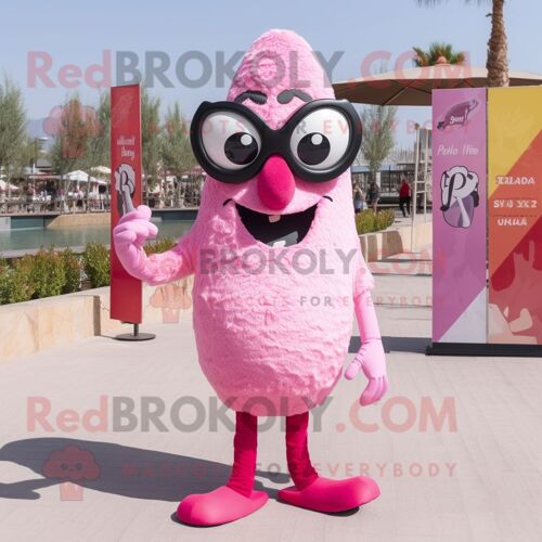 Costume De Mascotte Redbrokoly Paella Rose Personnage Habillé Avec Un Bikini Et Des Lunettes