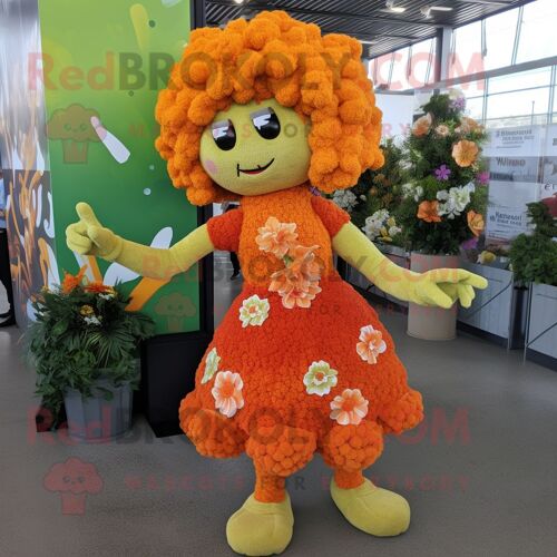 Mascotte Redbrokoly De Personnage De Chou-Fleur Orange Habillé D'une Robe Midi Et De Bracelets
