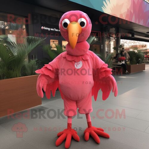 Personnage De Costume De Mascotte Redbrokoly Red Flamingo Habillé D'un T-Shirt À Manches Longues Et De Wraps
