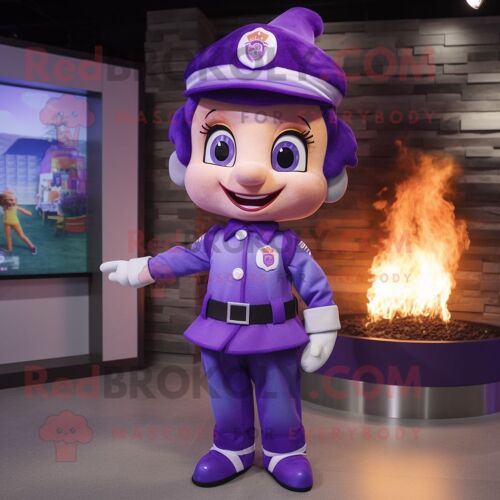 Personnage De Costume De Mascotte Redbrokoly De Pompier Violet Habillé D'une Jupe Crayon Et De Noeuds Papillon
