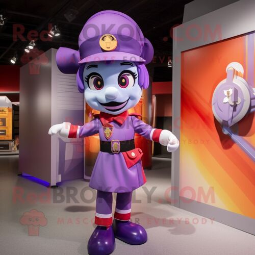 Personnage De Costume De Mascotte Redbrokoly De Pompier Violet Habillé D'une Jupe Crayon Et De Noeuds Papillon