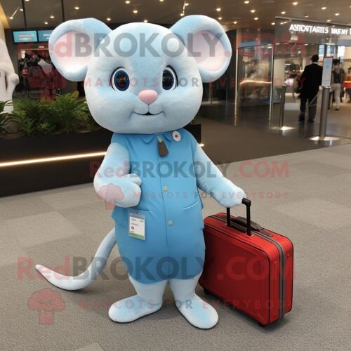 Personnage De Costume De Mascotte Redbrokoly De Loir Bleu Ciel Habillé D'un T-Shirt À Manches Longues Et De Mallettes