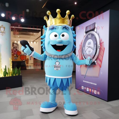 Personnage De Costume De Mascotte Redbrokoly De Roi Bleu Ciel Habillé D'un T-Shirt Et De Montres Bracelet
