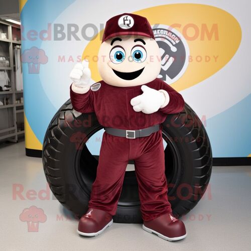 Personnage De Costume De Mascotte Redbrokoly De Bague De Fiançailles Marron Vêtu D'une Salopette Et De Coussinets De Pied